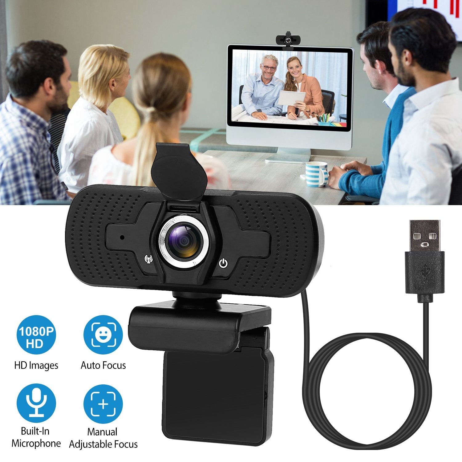 FHD 1080p USB Webcam с конфиденциальностью микрофона вращающаяся зажима.