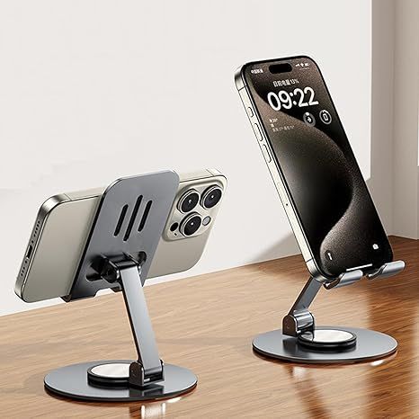 Porte-téléphonie en métal de rotation 360, support de téléphone pliable entièrement réglable, avec tous les téléphones, la petite tablette résout parfaitement les besoins de montage de votre téléphone avec plusieurs angles de vision! (Gris)