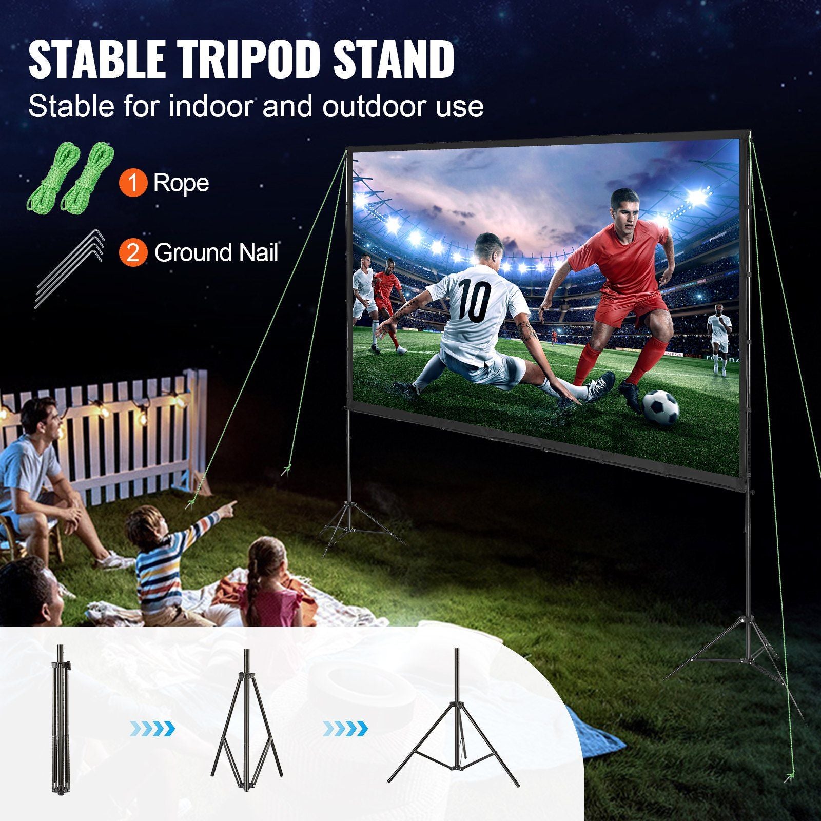 VEVOR Projector Screen na may Stand, 120 Inch 16: 9 4K 1080 HD Outdoor Movie Screen na may Stand, Wrinkle-Free Projection Screen na may Tripod at Carry Bag, Para sa Home Theatre Cinema Backyard Movie Night