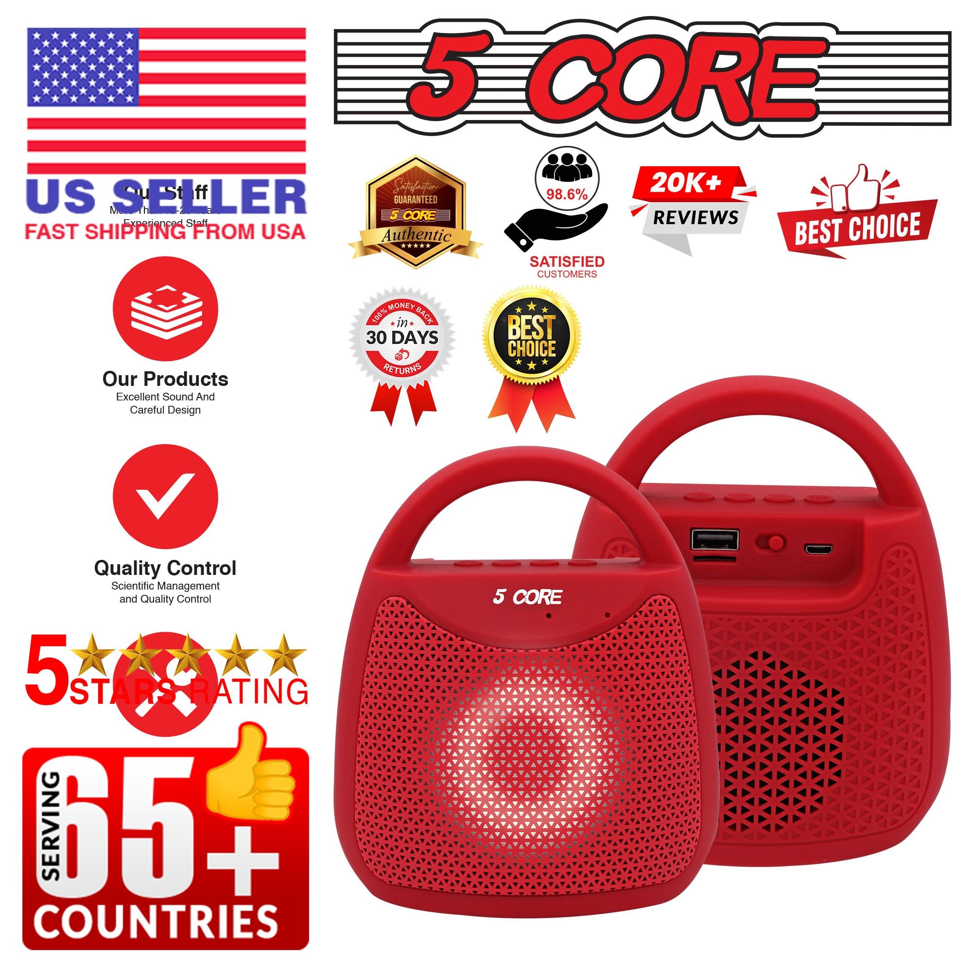 5 CORE Bluetooth Speaker Wireless Outdoor Speakers Portable Waterproof Loud Small Blue Tooth USB Bocinas for Patio Pool Party Beach Home Travel BLUETOOTH-13R