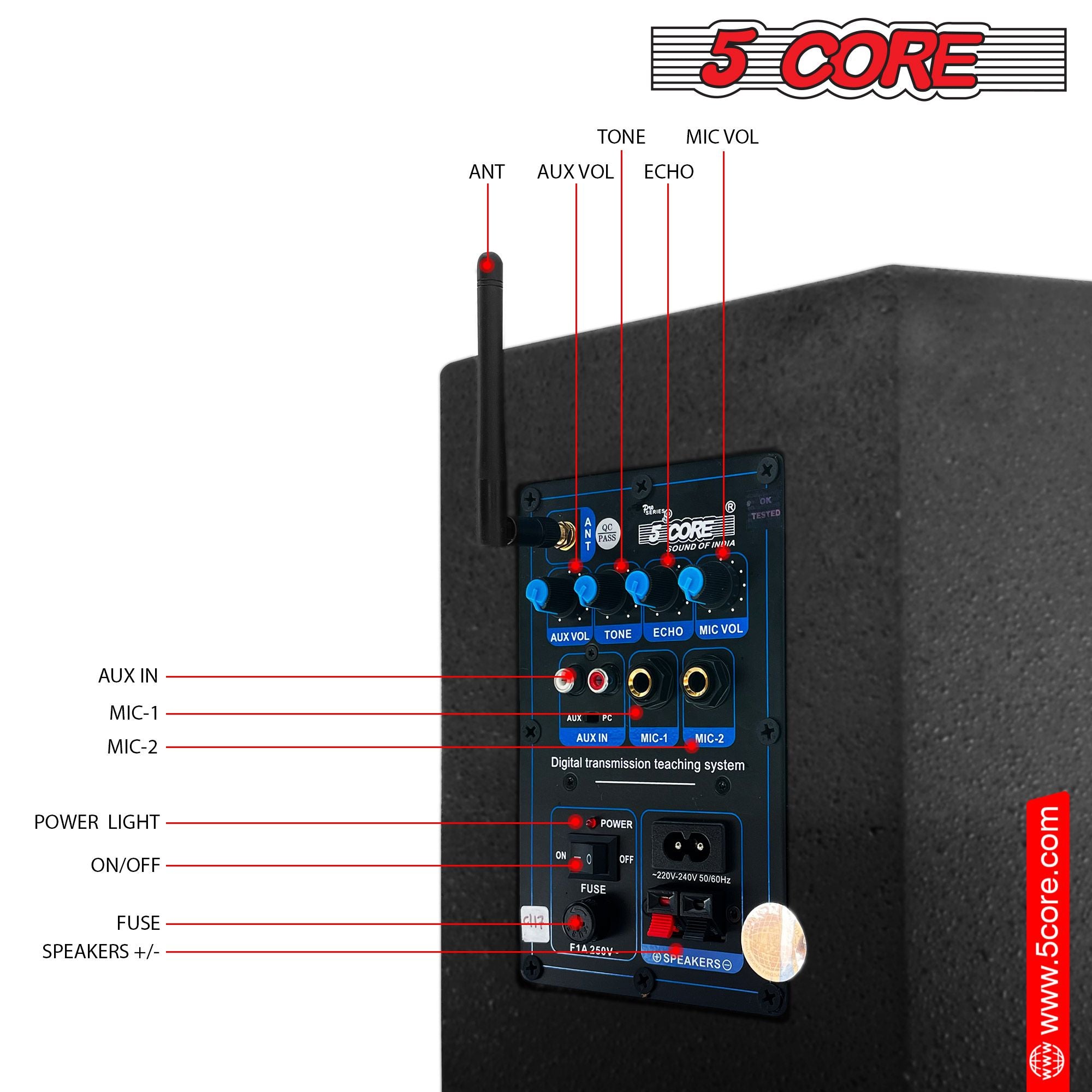 5 Core Wireless Lavalier Microphone System na may Power Amplifier 200 Watt PMPO Receiver Loud Speaker PA System Set Lapel Mic 2 In 1 Para sa Pagtuturo ng Mga Pagpupulong sa Pagsasalita Classroom Conference Seminar-5C APS