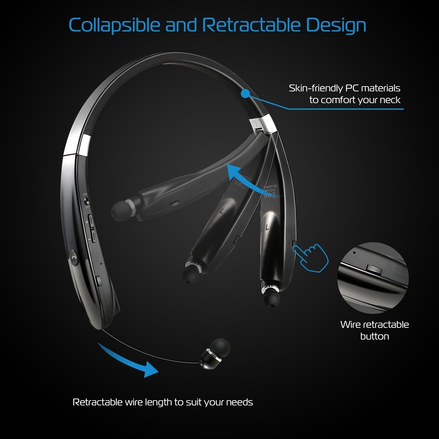 Headsets gan sreang foldable gan sreang 4.1 spórt cluasáin steirió neckband spórt earbuds earbuds cluasáin allaisproof allais