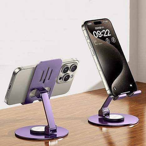 Soporte de teléfono de metal de rotación 360, soporte de teléfono plegable totalmente ajustable, con todos los teléfonos, una pequeña tableta, ¡resuelve perfectamente las necesidades de montaje de su teléfono con múltiples ángulos de visualización! (Gris)