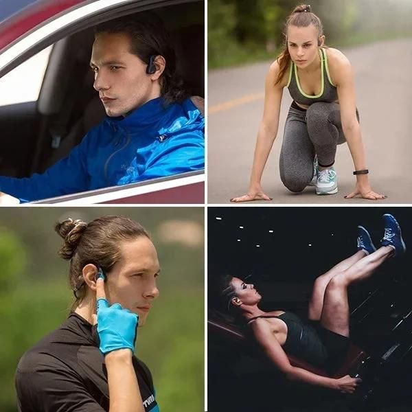 Beinledning Hodetelefoner Vanntett åpent øre Trådløse ørepropper Bluetooth Langt spilletid Sportshodesett med MIC Sweatproof Premium Sound Air Conduction Eartphones for Running Sports Swimming