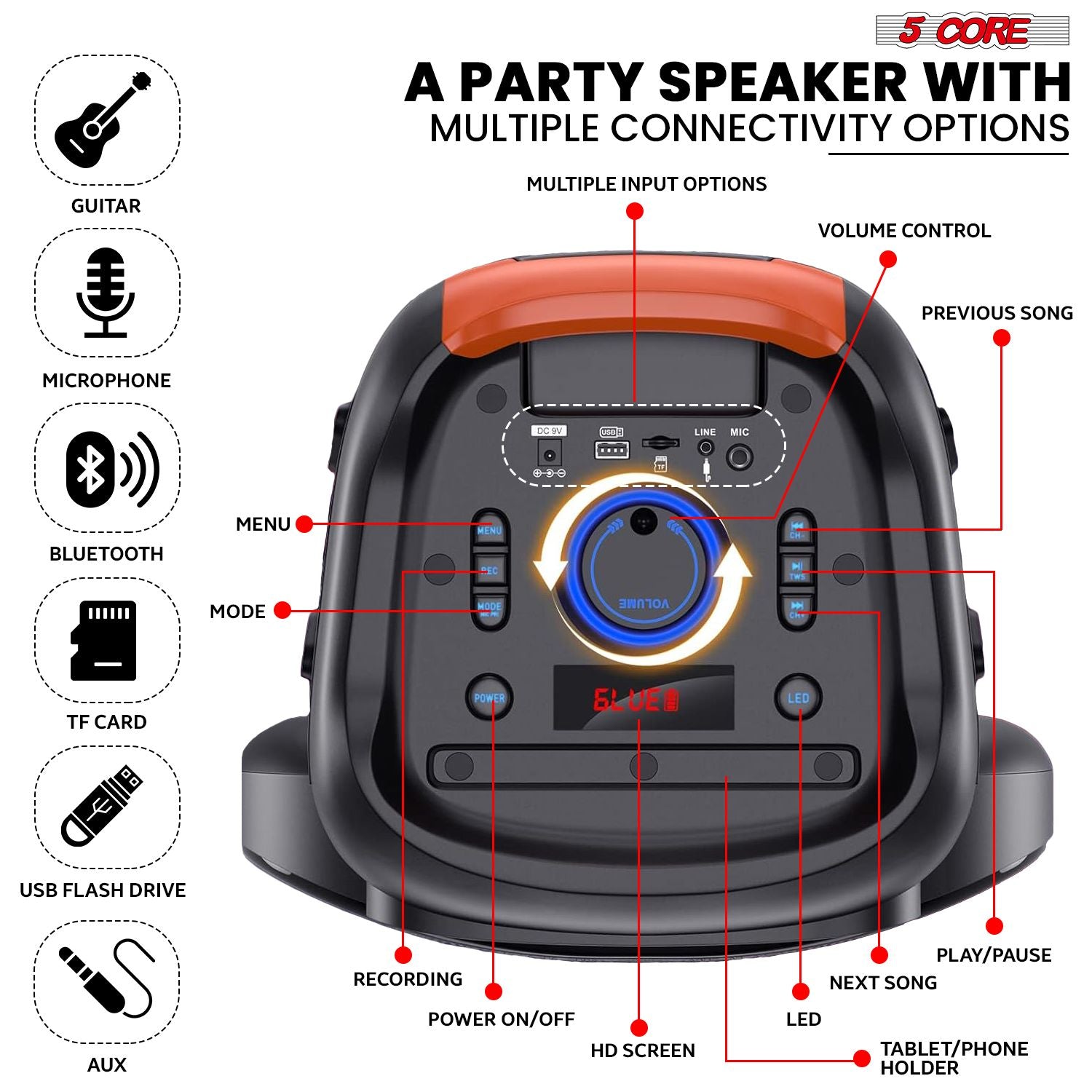 5 Core 12 -дюймовый Bluetooth DJ Speaker Boom Box Party Dinger