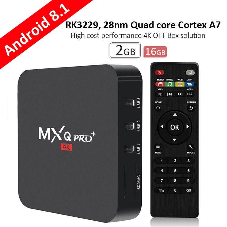 Android TV Box MXQ Pro+ RK3229 Quad Core TV Box 2+ 16GB Android 8.1 Suporta WiFi 2.4GHz