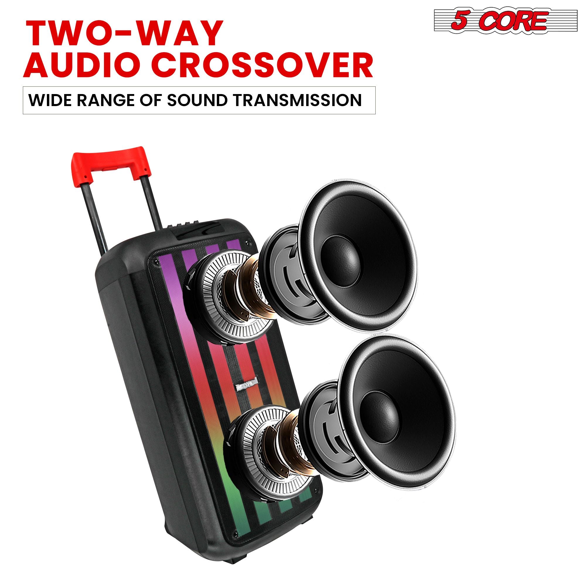 5 Core 8 Inch Bluetooth DJ Speaker 3 Way Boom Box Party Speaker Karaoke Machine Portable Pa Bocina para sa Pag -awit na may 2 Wireless Microphone + Light PLB 8x2 2Mic