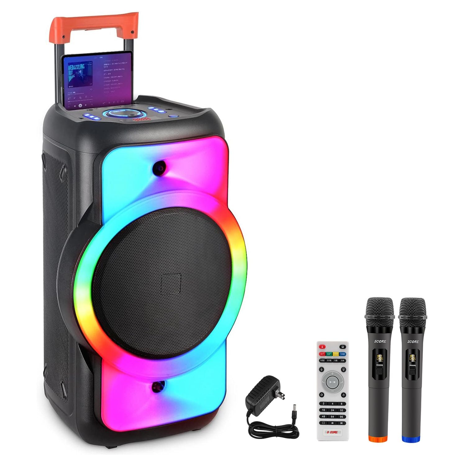 5 Core 12 Inch Bluetooth DJ Speaker Boom Box Party Speakers Karaoke Machine Portable PA Bocina for Singing with 2 Wireless Microphone + Light PLB 12X1 2MIC