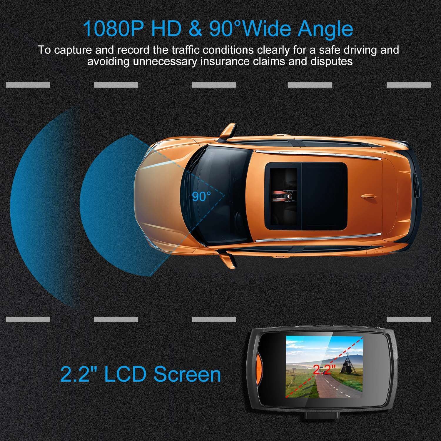 1080p bil DVR Camera Dash Cam Camcorder 90 -graders vinkelslinga inspelning natt Vison