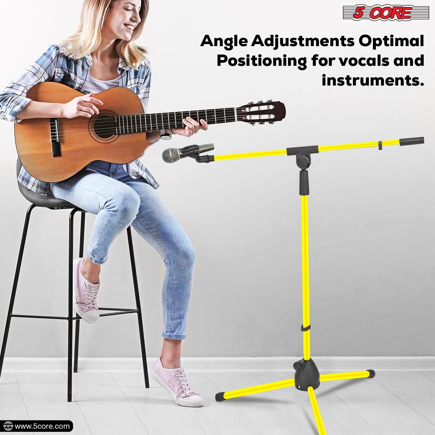 5 Core Tripod Mic Stand Floor Adjustable 18 to 72 Inches Sturdy Boom Arm Holder Microphone Stands Pedestal Para Microfono for Singing MS 080 YLW