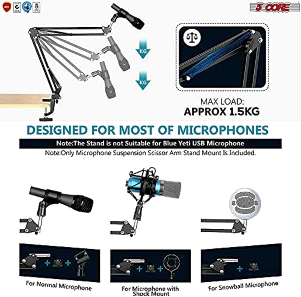 5 Croí -Micreafón Lámh Seastán Uasghrádaithe Fionraí Inchoigeartaithe Borradh Scissor Sealbhóir Mic Scissor le Scagaire Pop 3/8 "go 5/8" Adapter Mic gearrthóg Mic Turraing Munt Munt Cábla Ceangail Lámh 21