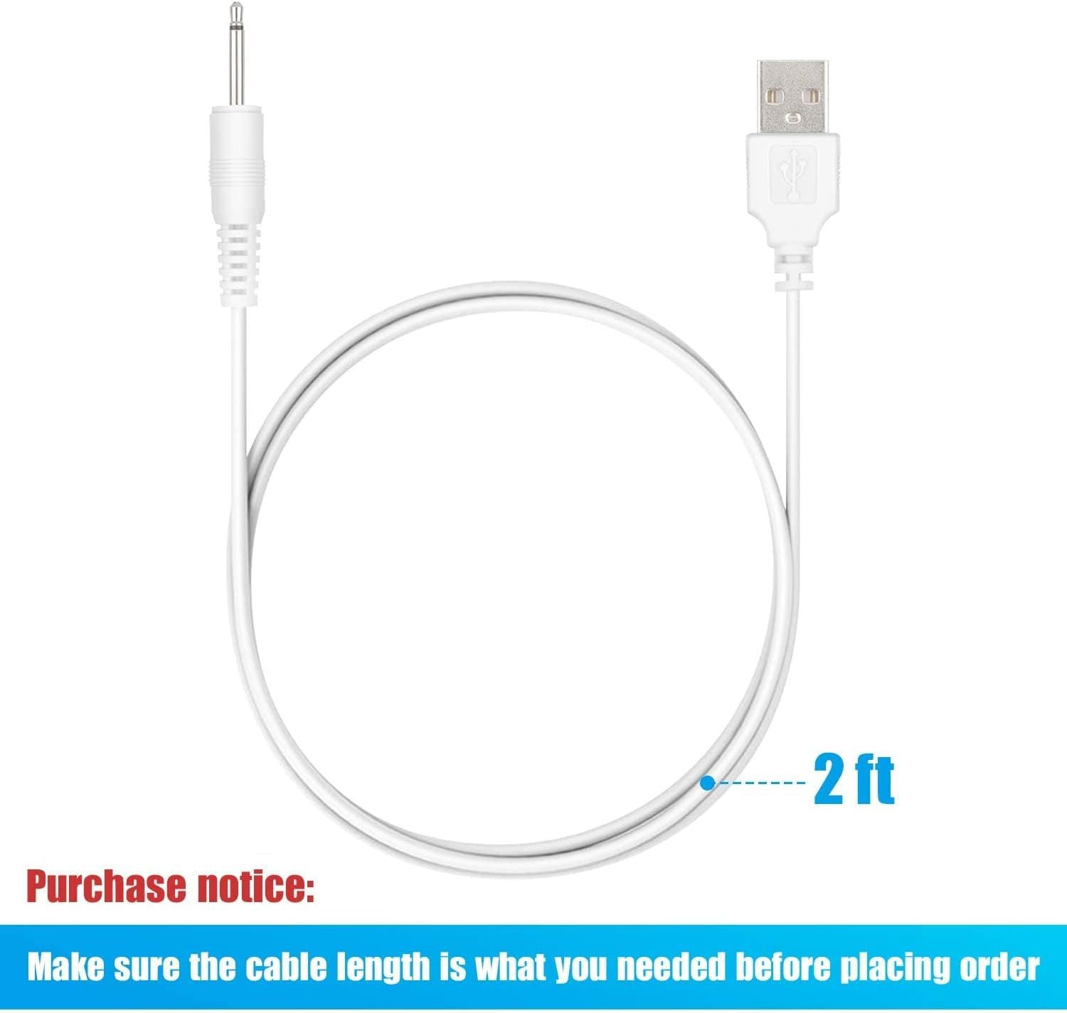 3 Pack Replacement DC Charging Cable 2.5mm with Fast DC USB Charger Cable Cord Adapter Technology for Universal Vibrating Wand Massagers and Toys, 2ft White