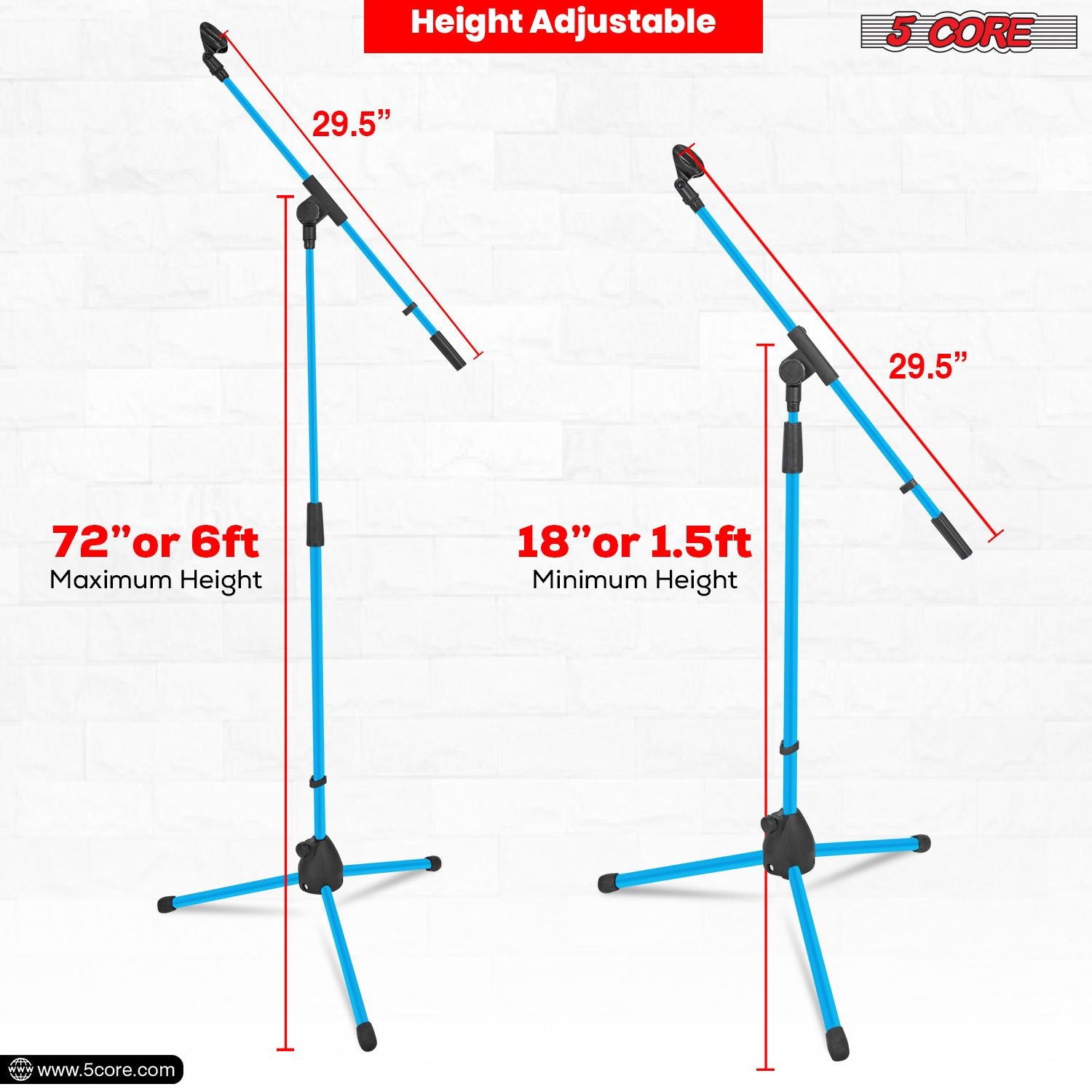 5 Core Tripod Mic Stand Floor Adjustable 18 to 72 Inches Sturdy Boom Arm Holder Microphone Stands Pedestal Para Microfono for Singing MS 080 SKY BLU