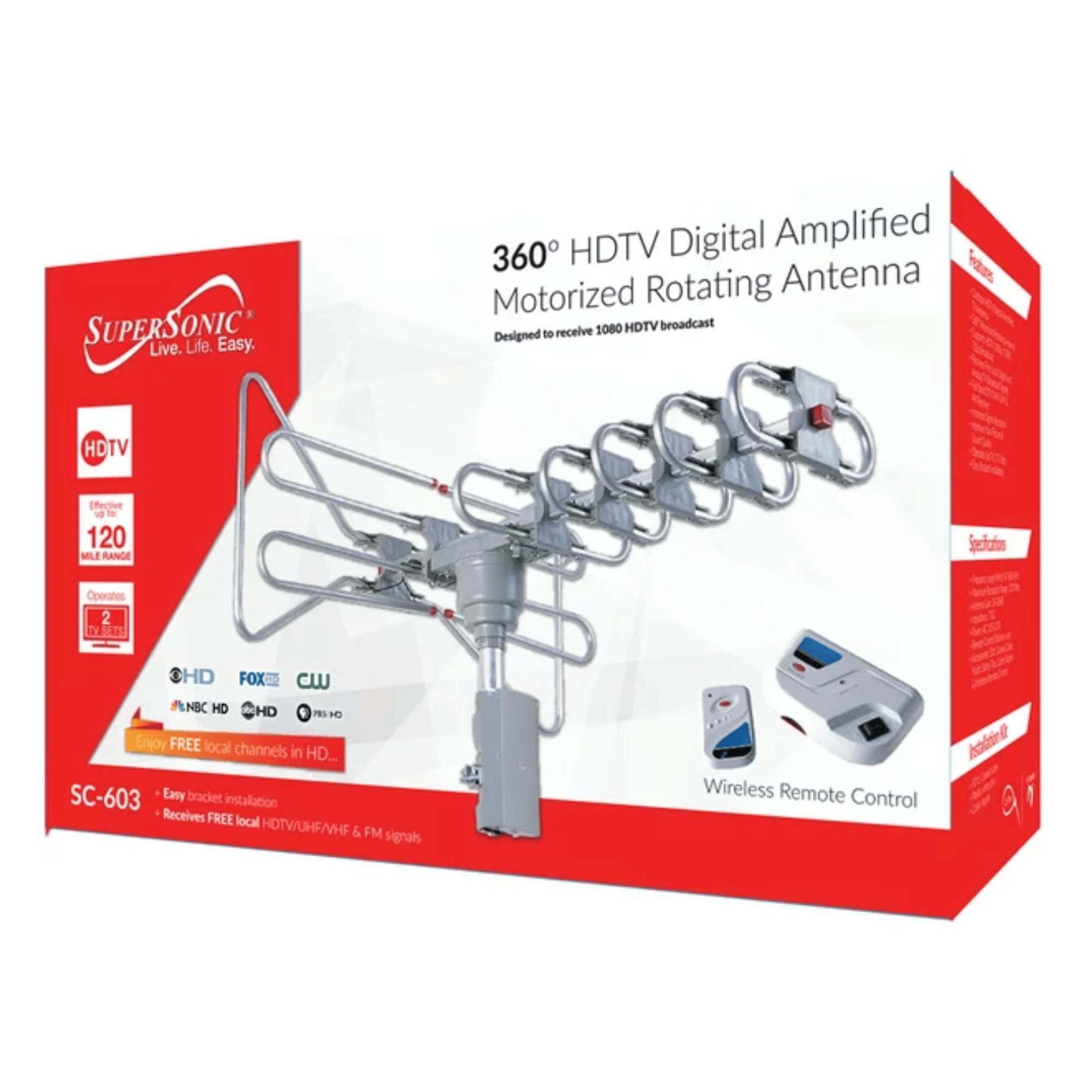 Antena motorizada HDTV digital HDTV supersonic de 360 ​​grados con control remoto