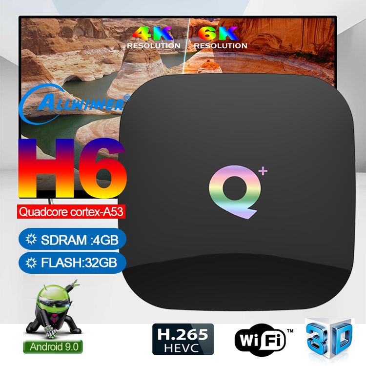 Android TV Box Q Plus 2/4 Go + 16/32/64 Go Android 9.0 TV Box Support Smart TV Bluetooth WiFi