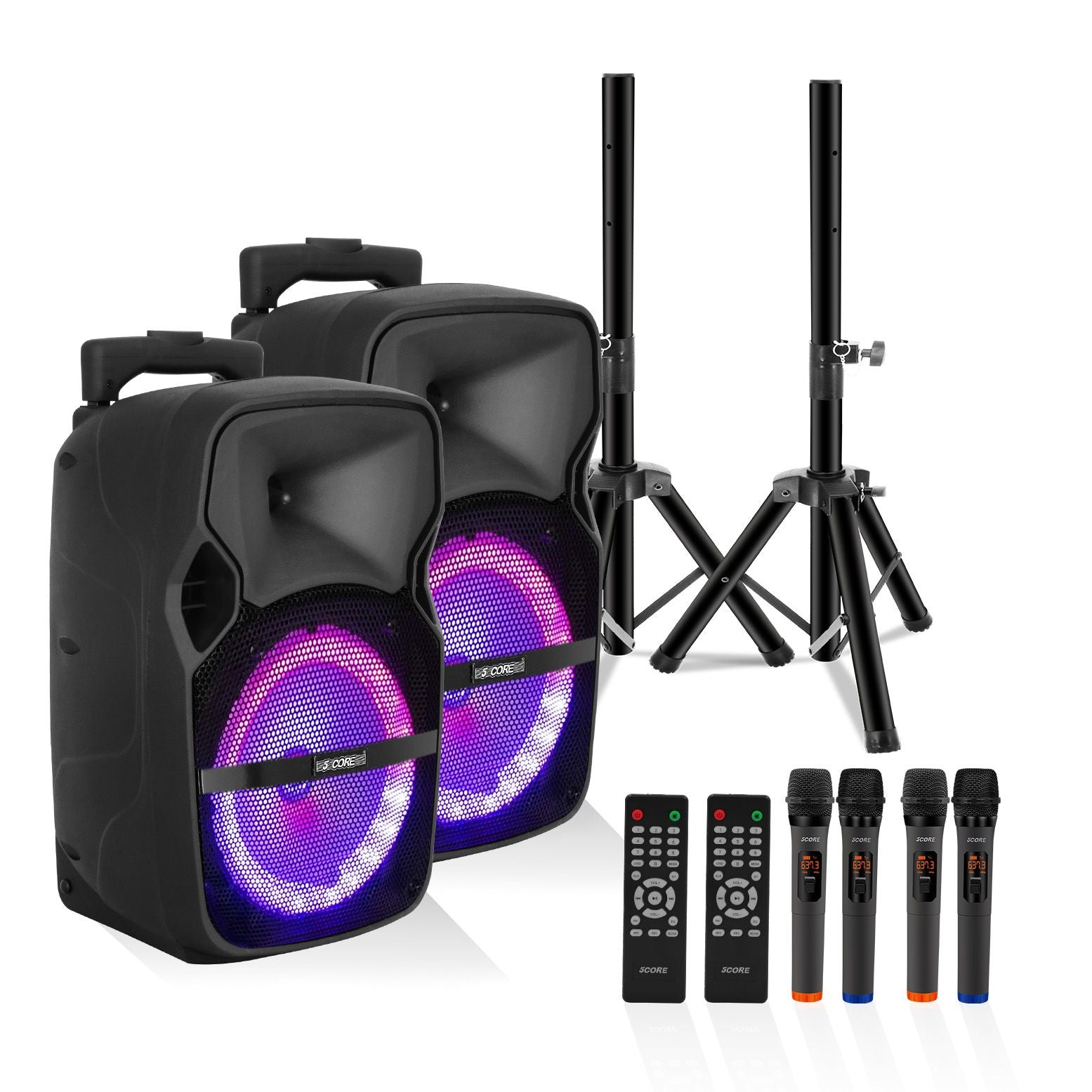 5 CORE 8 Inch TWS PAIR Bluetooth Party Speakers 250 W Portable Karaoke PA System Rechargeable Loud Speaker + Tripod Stand & 2x Wireless Mics LED Light : Active Home 8-2MIC