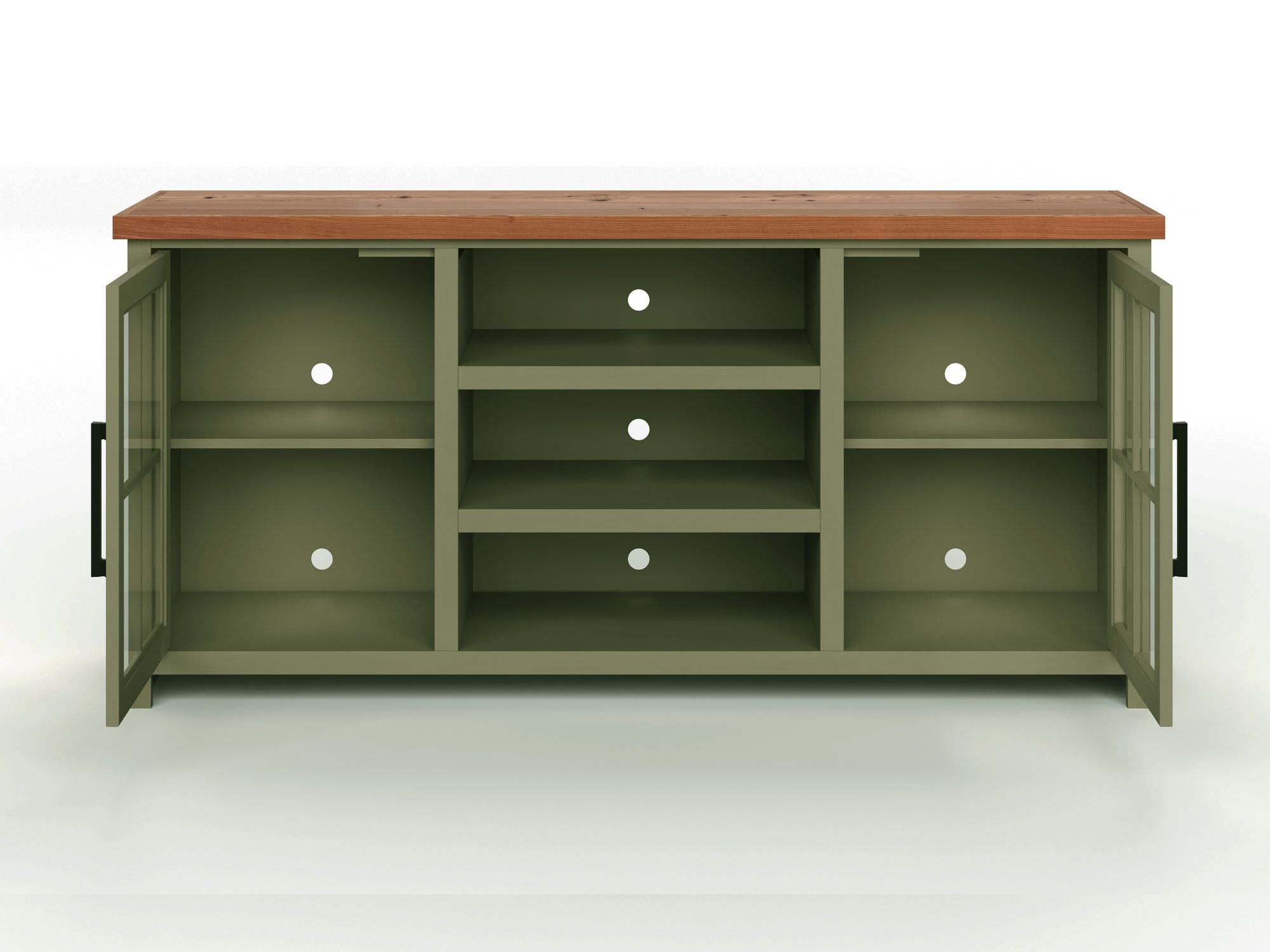 Bridgevine Home Vineyard 67 Inch TV Stand Console for TV -er opp til 80 tommer, ingen montering påkrevd, Sage Green og Fruitwood Finish