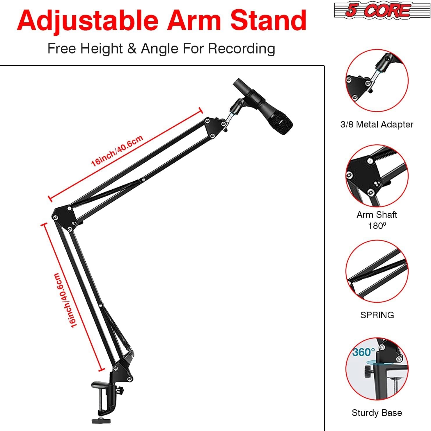 5 Croí -Micreafón Lámh Seastán Uasghrádaithe Fionraí Inchoigeartaithe Borradh Scissor Sealbhóir Mic Scissor le Scagaire Pop 3/8 "go 5/8" Adapter Mic gearrthóg Mic Turraing Munt Munt Cábla Ceangail Lámh 21