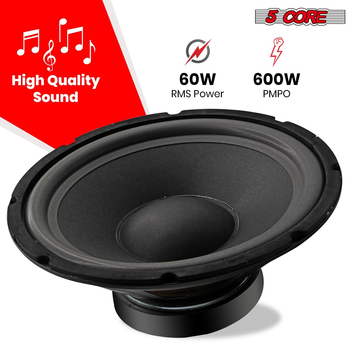 5 CORE 10 Inch Subwoofer Speaker 600W Peak 4 Ohm Replacement Car Audio Bass Sub Woofer with 30 Oz Magnet WF 10120 4OHM