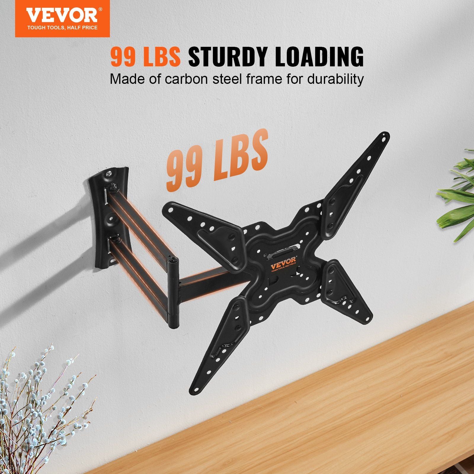 Ang Vevor Full Motion TV Mount ay umaangkop para sa karamihan ng 26-55 pulgada TV, swivel tilt pahalang na pagsasaayos ng TV wall mount bracket na may articulate braso, max vesa 400x400mm, humahawak ng hanggang sa 99 lbs