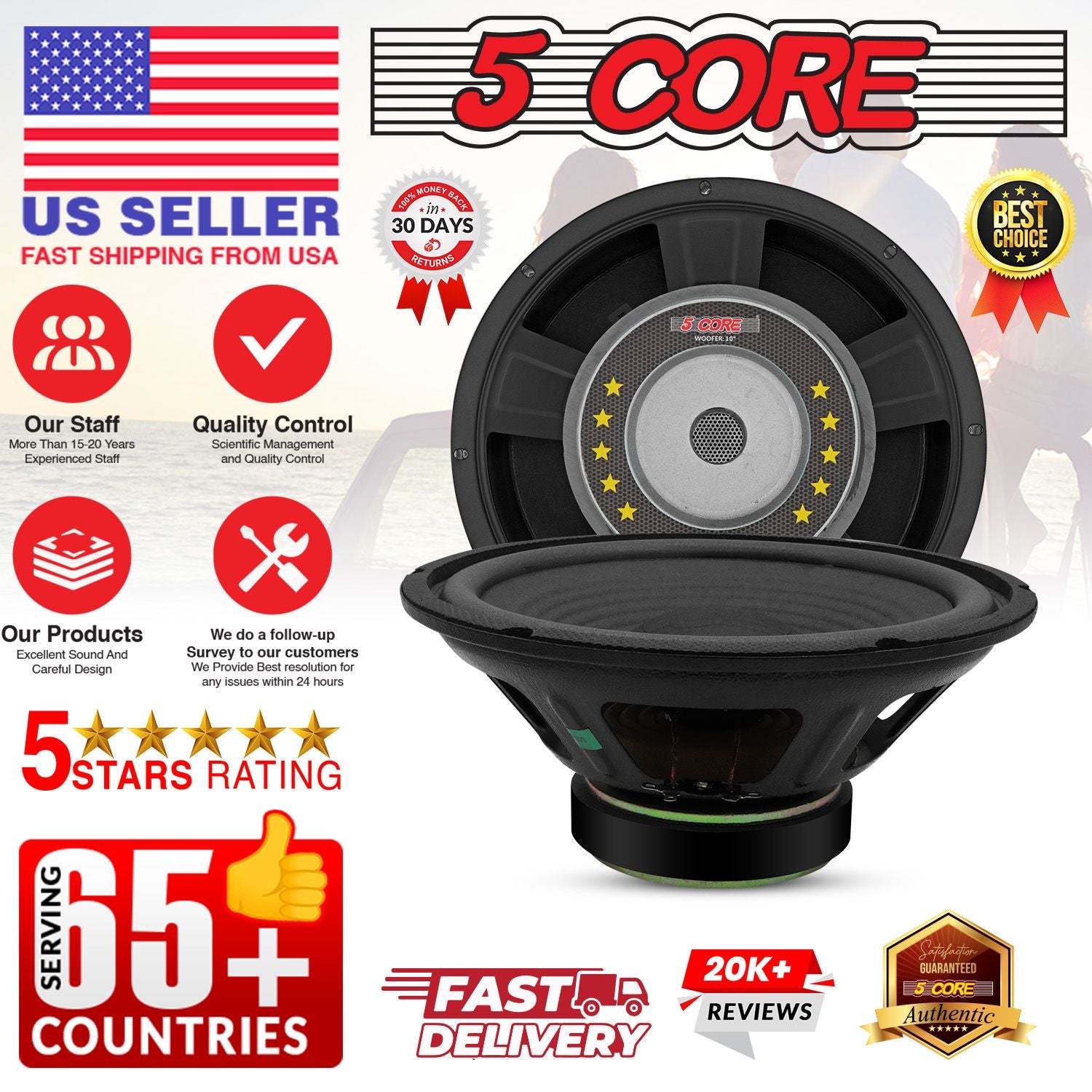 5 CORE 10 Inch Subwoofer Speaker 600W Peak 4 Ohm Replacement Car Audio Bass Sub Woofer with 30 Oz Magnet WF 10120 4OHM