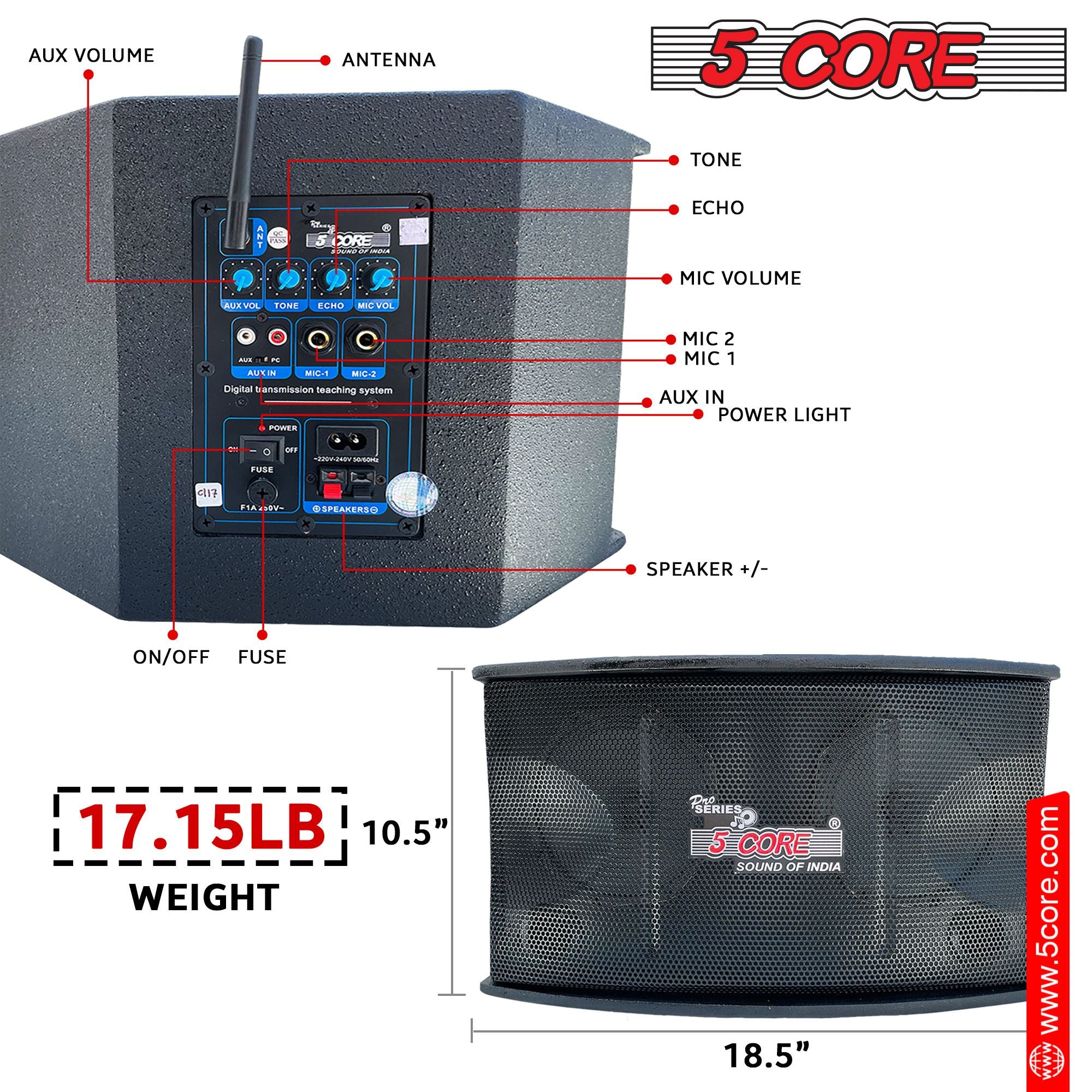 5 Core Wireless Lavalier Microphone System na may Power Amplifier 200 Watt PMPO Receiver Loud Speaker PA System Set Lapel Mic 2 In 1 Para sa Pagtuturo ng Mga Pagpupulong sa Pagsasalita Classroom Conference Seminar-5C APS