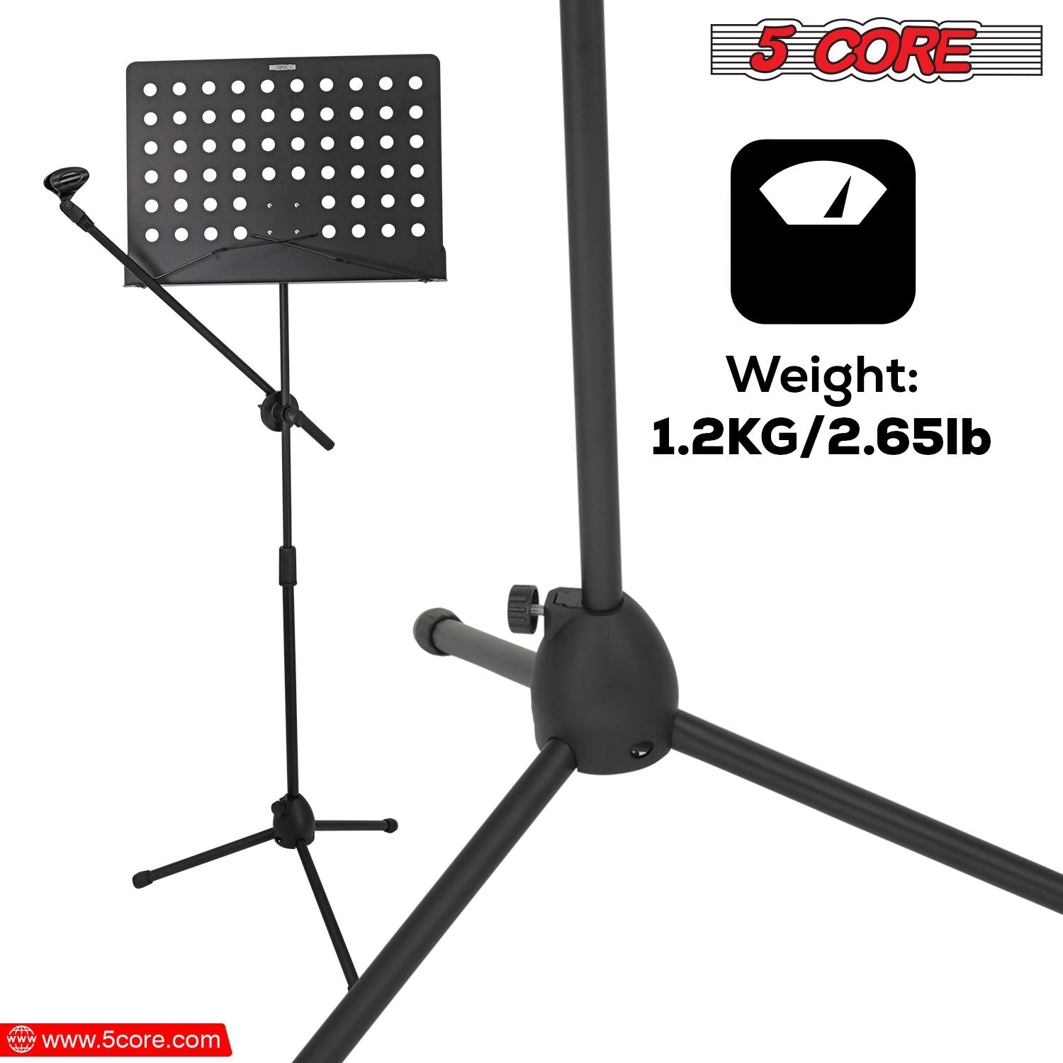 5 Core Music Stand 2-i-1 Professional Portable Sheet Music Stand med löstagbar mikrofonstativ, 21,6'- 63 'Justerbar musikbok för dubbla användningar