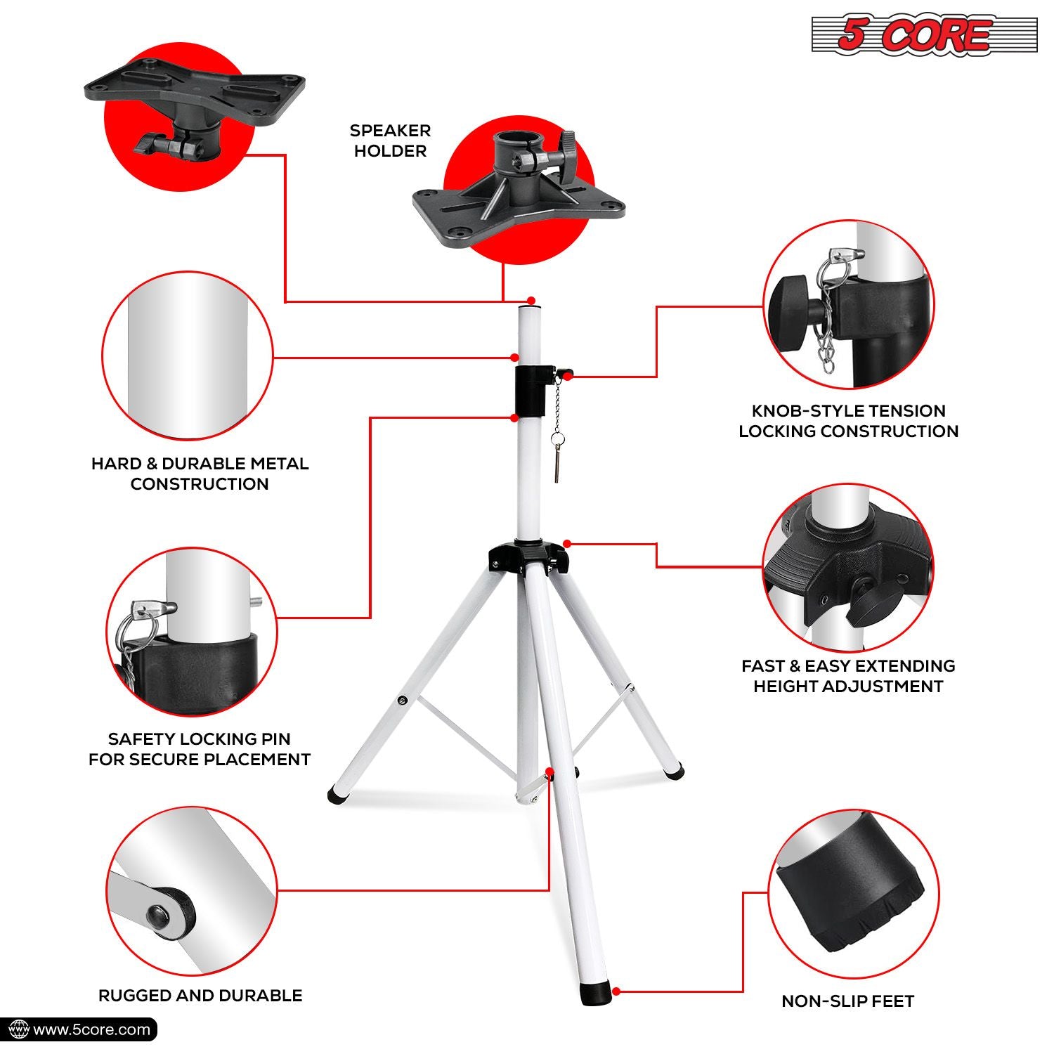 5 Seastán croí -chainteora Urlár Tripod Urlár Trom Inchoigeartaithe suas le 72 orlach DJ Stiúideo Monatóireachta Seastáin Pole - SS HD WH Bag