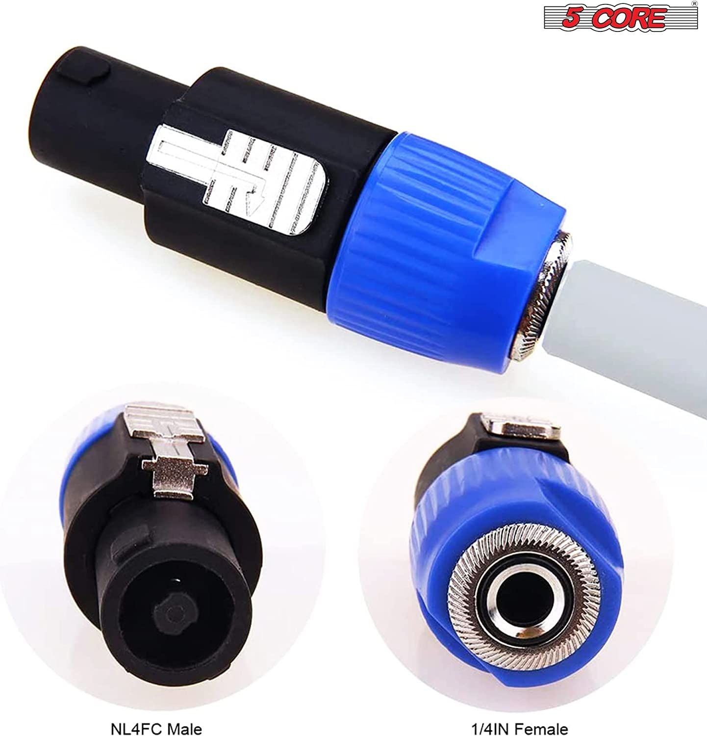 5 Core Speakon to 1/4 inch Adapter/Upgraded 1/4" Female to Male Connectors/ 4 Pole Locking Speakon Cable Mount Connector/Speak-On Connectors Speaker/Amplifier/Mixer