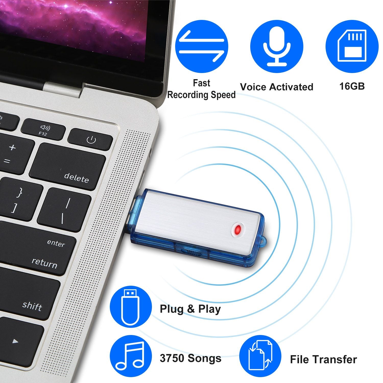 Máy ghi âm mini 8GB âm thanh kỹ thuật số âm thanh kích hoạt usb Ổ đĩa flash disk w/ 96hrs Ghi máy ghi đĩa U đĩa U