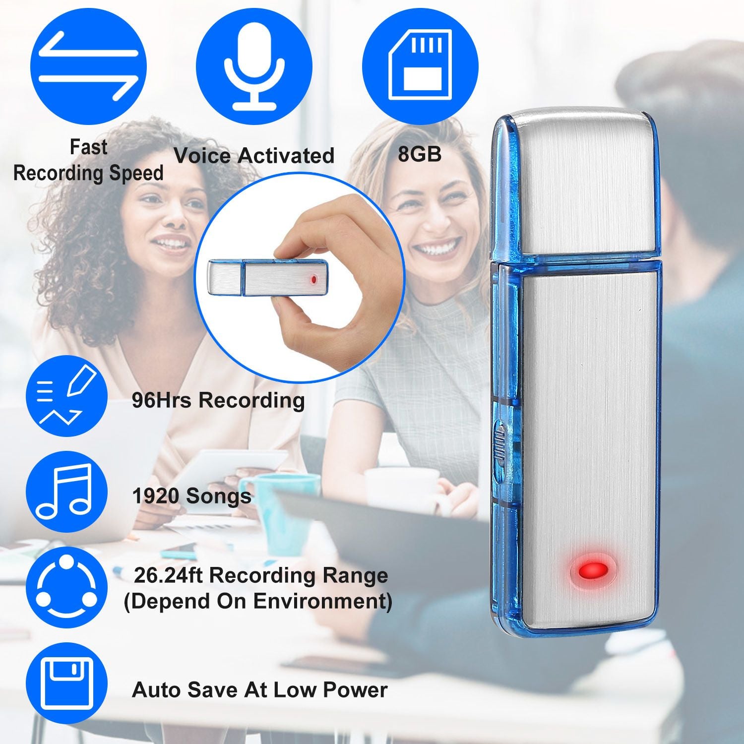 Mini Voice Recorder 8GB Fuaime Fuaime Digiteach Gníomhachtaithe Diosca Diosca Drive Flash USB W/ 96HRS Taifeadadh Diosca U