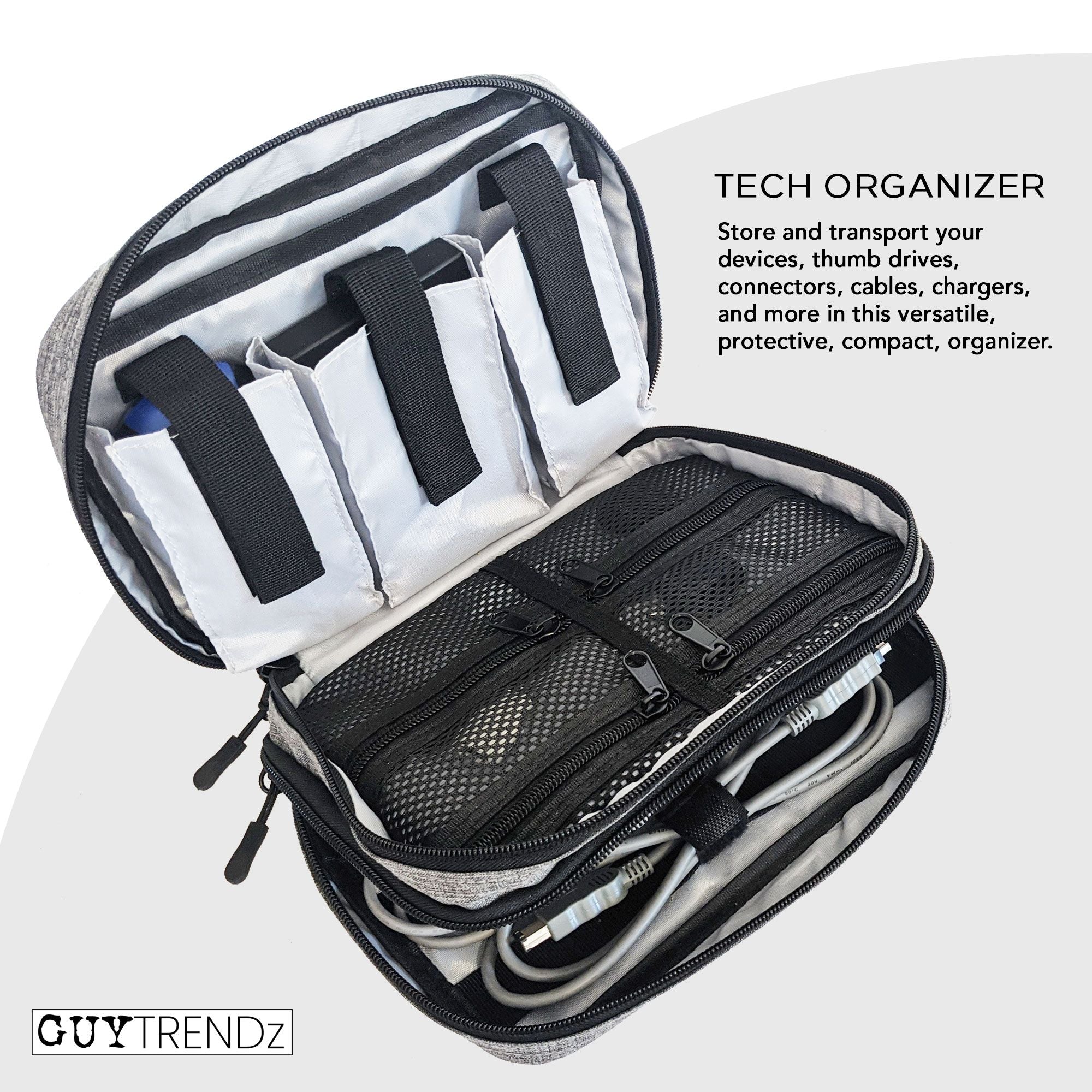 Tech Organizer Case | Electronics Gear Organizer for Cables;  Devices;  Thumb Drives;  Connectors;  USB;  HDMI;  Mouses;  Hard Drives;  Battery Chargers;  Phones