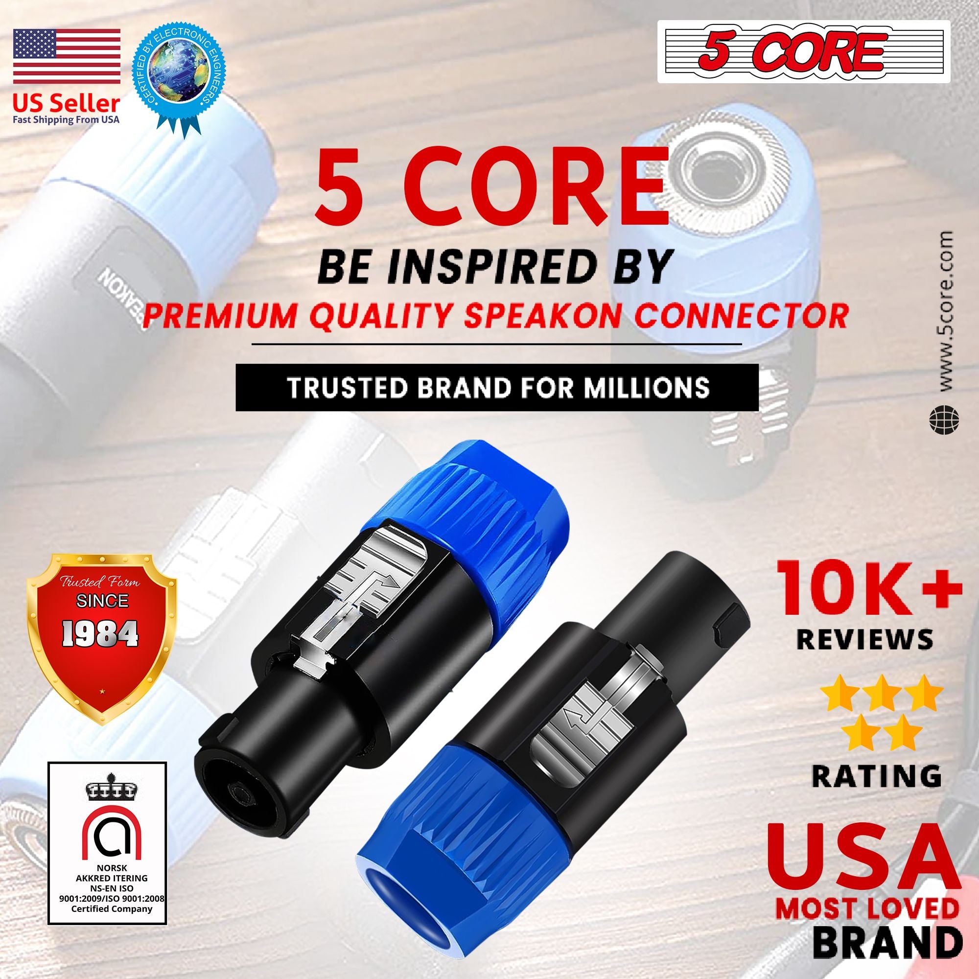 5 Core Speakon to 1/4 inch Adapter/Upgraded 1/4" Female to Male Connectors/ 4 Pole Locking Speakon Cable Mount Connector/Speak-On Connectors Speaker/Amplifier/Mixer