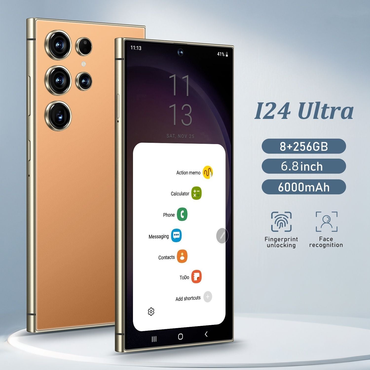 8 GB+256 GB I24 Smartphone Ultra Android 13 - tela HD de 6,8 ", bateria de 6000mAh, caneta de caneta embutida, telefone celular desbloqueado para uso global (laranja)