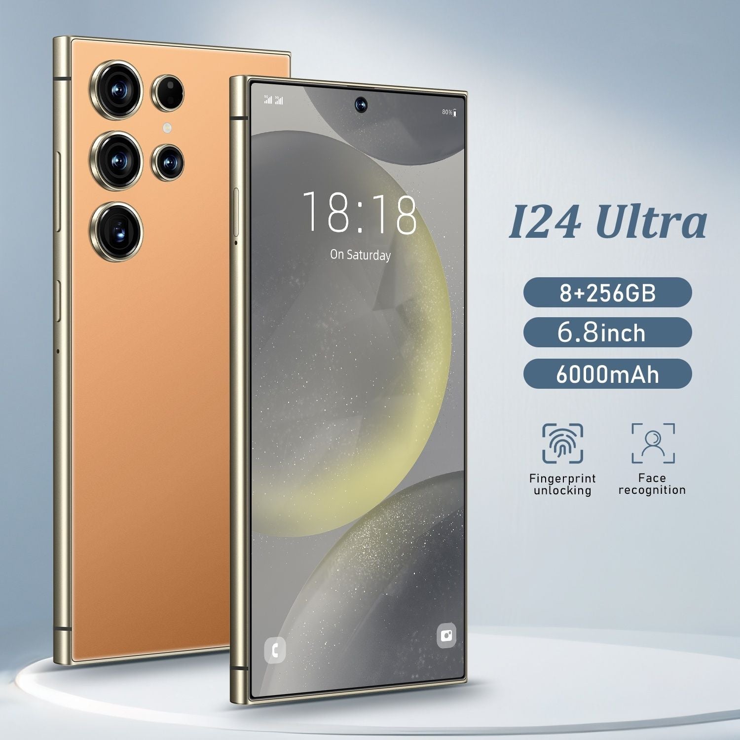 8 GB+256 GB I24 Smartphone Ultra Android 13 - tela HD de 6,8 ", bateria de 6000mAh, caneta de caneta embutida, telefone celular desbloqueado para uso global (laranja)