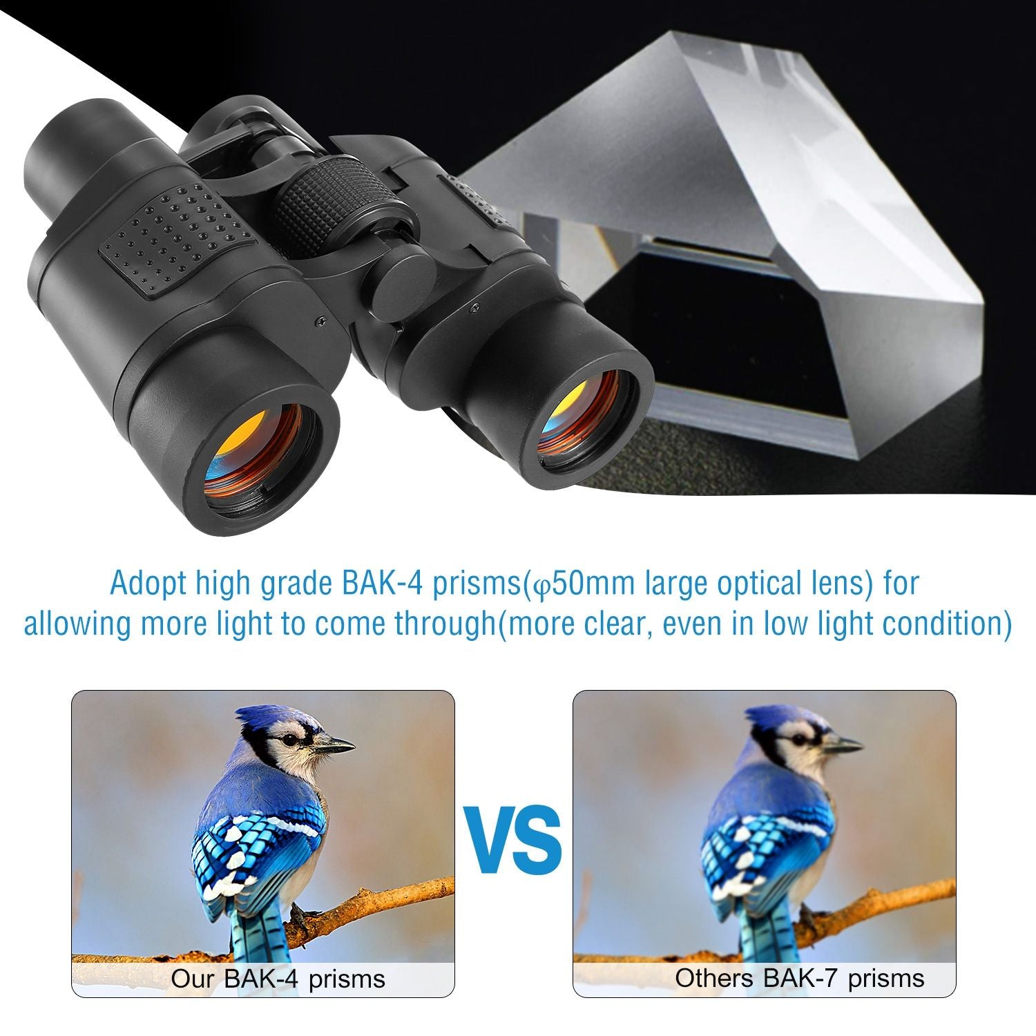 Portable HD Binoculars with FMC Lens Low Light Night Vision Telescope for Bird Watching Hunting Sports Events