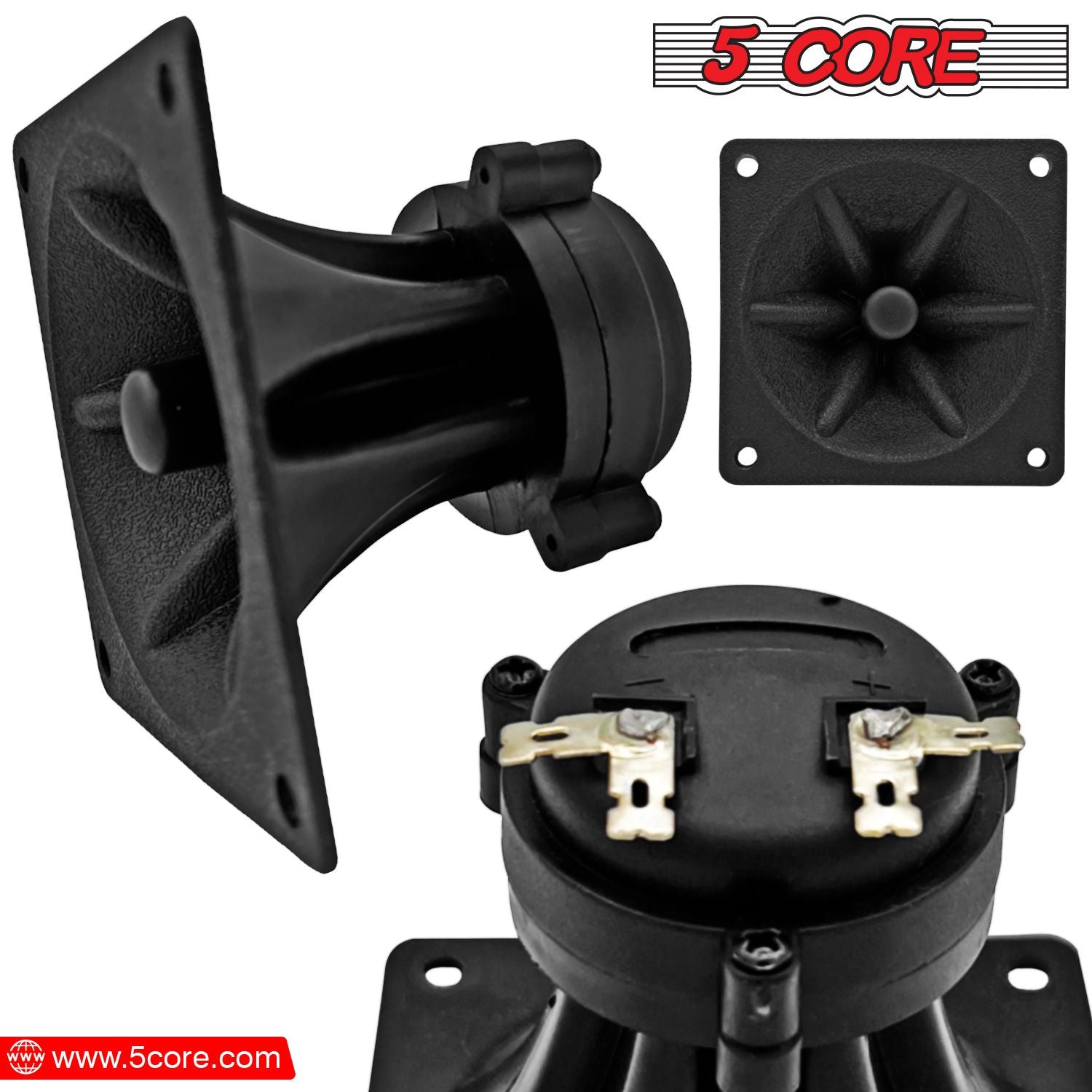 5 Core Tweeter 3.25" x 3.25" • 40W Max Component Square Driver • Piezo Horn Element Super Replacement DJ Tweeters • for Smooth Extended Frequency Response- TW 303 SQ