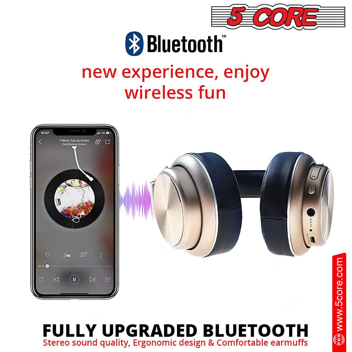 5 Core Headphone Bluetooth Di atas Telinga Noise Membatalkan Headset Stereo Headphone Dengan Cangkir Telinga empuk + Headband yang Dapat Disesuaikan - Headphone 13 G