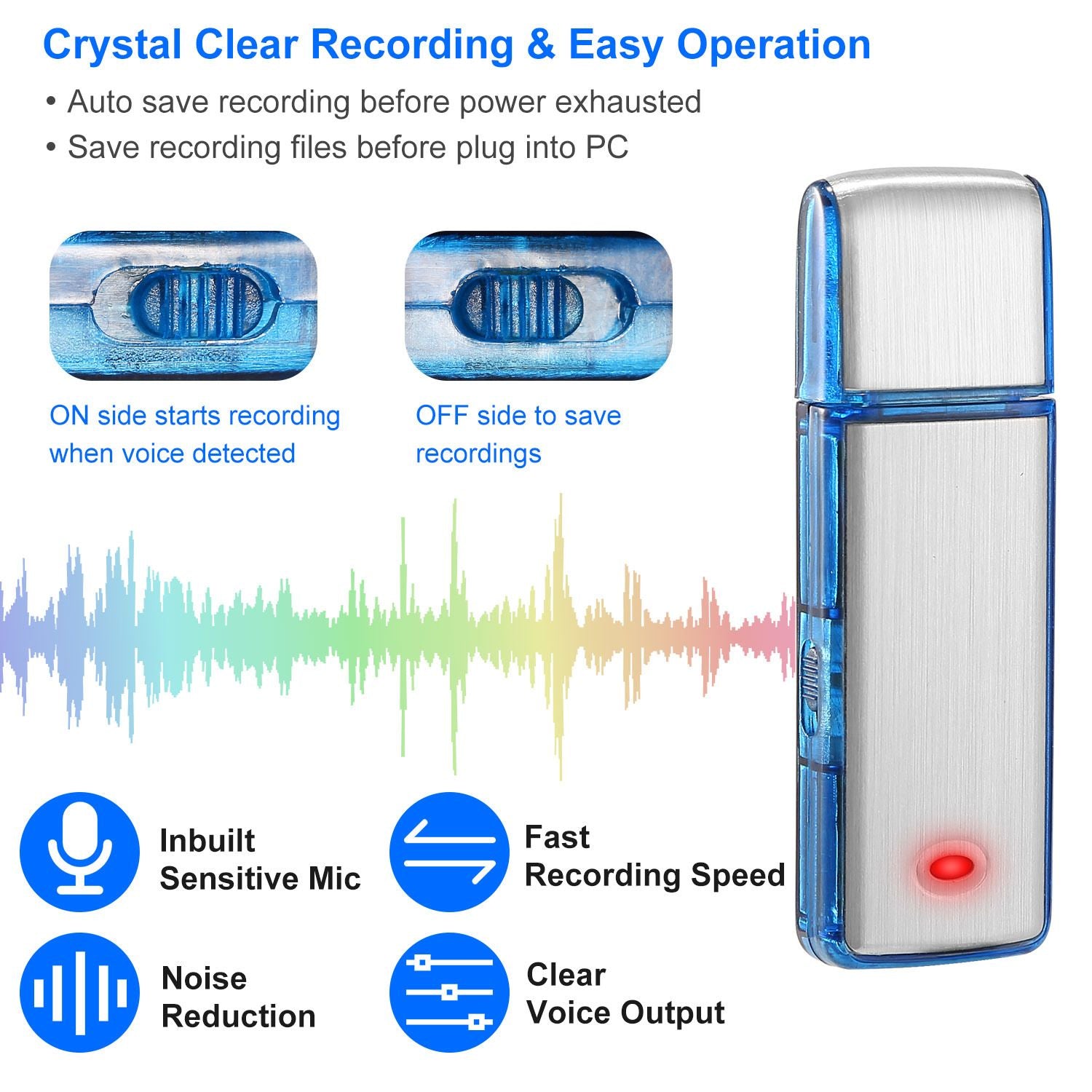 Mini Voice Recorder 8GB Fuaime Fuaime Digiteach Gníomhachtaithe Diosca Diosca Drive Flash USB W/ 96HRS Taifeadadh Diosca U