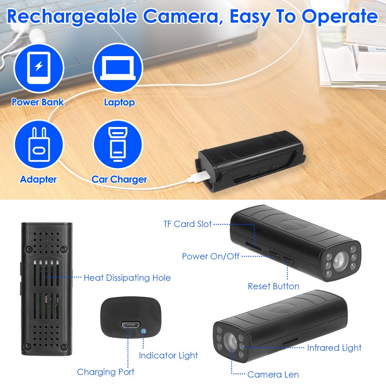 Telecamera wireless inversa guida inversa telecamera per il backup della telecamera ricaricabile con visione notturna di base adesiva flessibile per camion rimorchio per camper per auto