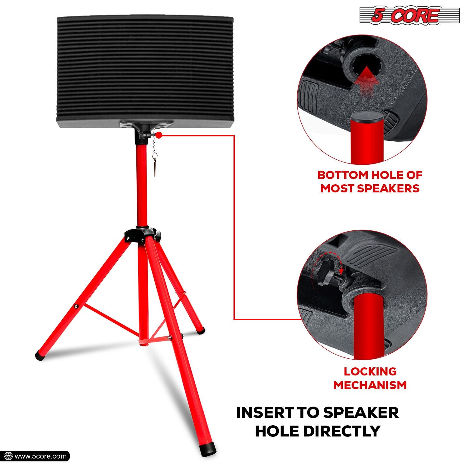 5 Core Speaker Stand Tripod Floor Heavy Duty Adjustable Hanggang sa 72 Inch DJ Studio Monitor Stands Pole Mount - SS HD Red Bag