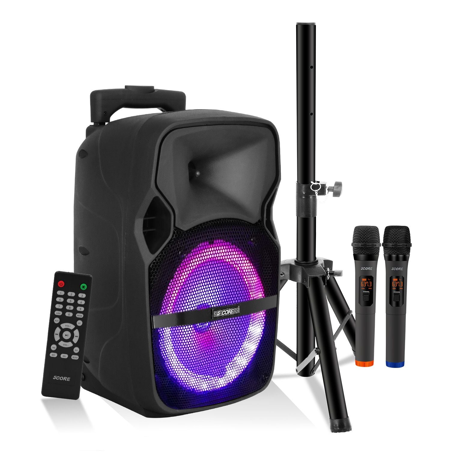 5 CORE 8 Inch TWS PAIR Bluetooth Party Speakers 250 W Portable Karaoke PA System Rechargeable Loud Speaker + Tripod Stand & 2x Wireless Mics LED Light : Active Home 8-2MIC