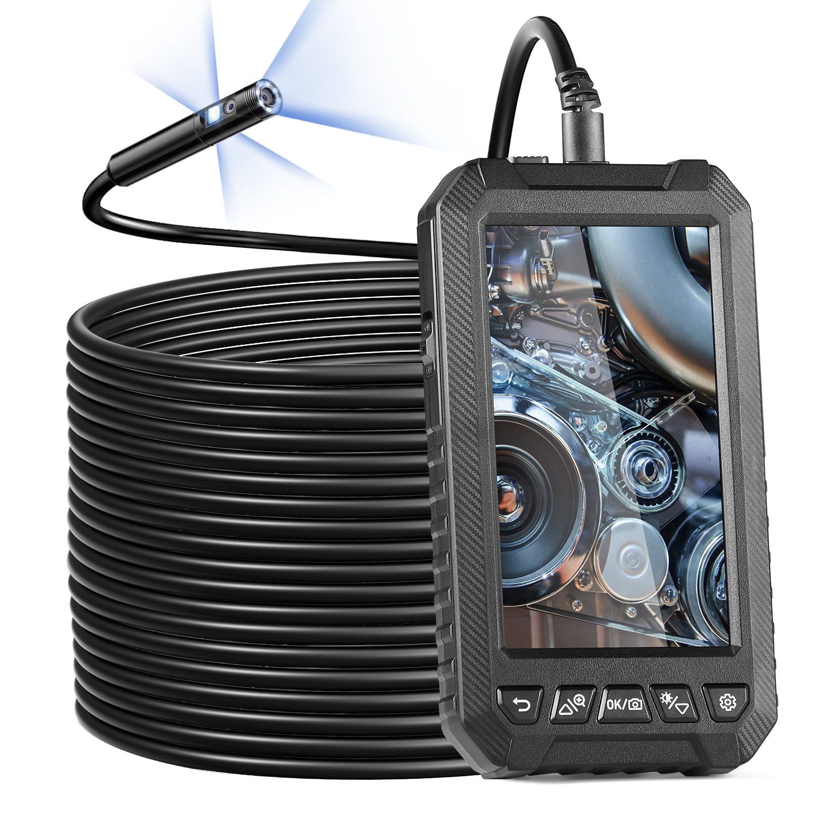 Kamera endoskop Vevor dengan lampu triple lensa borescope 49.2ft kabel 5 "layar