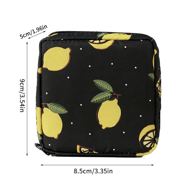 Wasserdichte schwarze Zitronenbeutel Mädchen Frauen Tampon Sanitärpolster Organizer Beutel Tragbare süße Make -up -Tasche Square Serviette Hülle