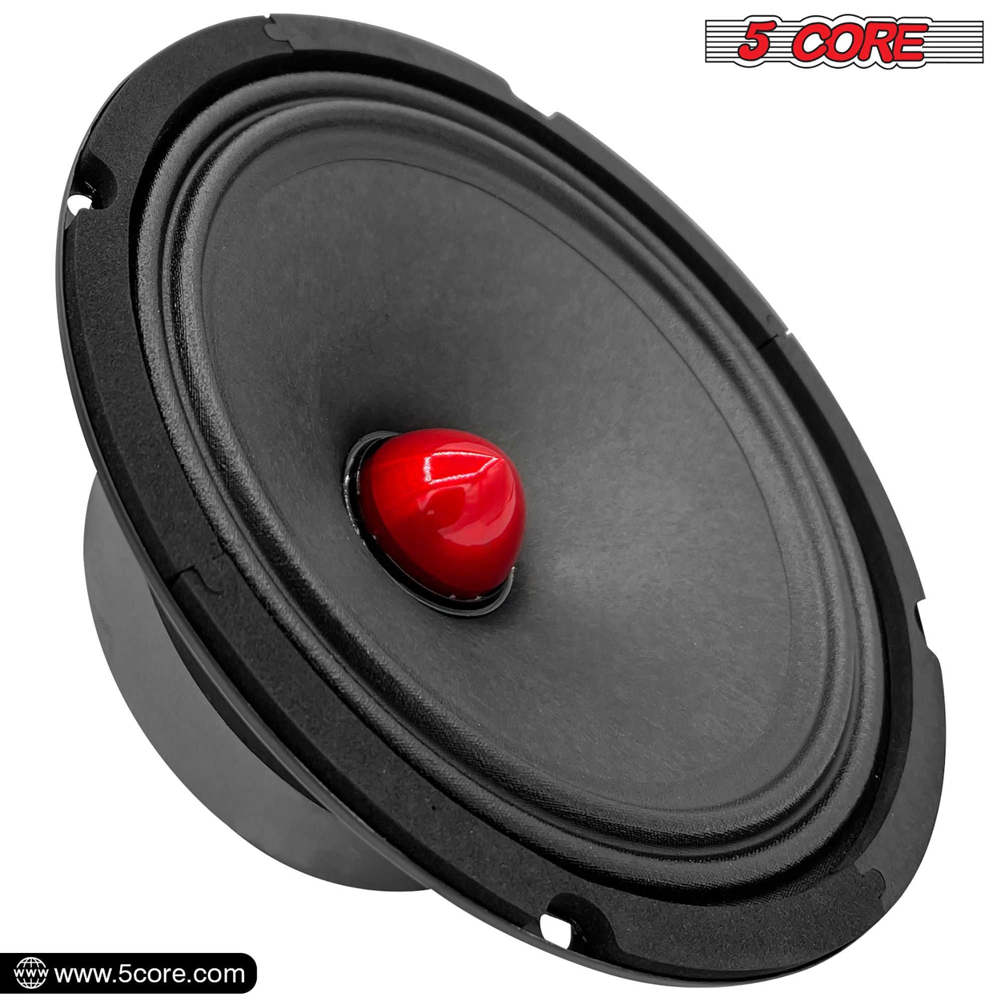 5 CORE 8 Inch Mid Range Bullet Pro Audio Car Speaker Red Aluminium Bullet Loudspeaker 500W Max 4 Ohms - Premium Quality Audio Door Speakers for Car or Truck Stereo Sound System MR 8 BLT 4oHM