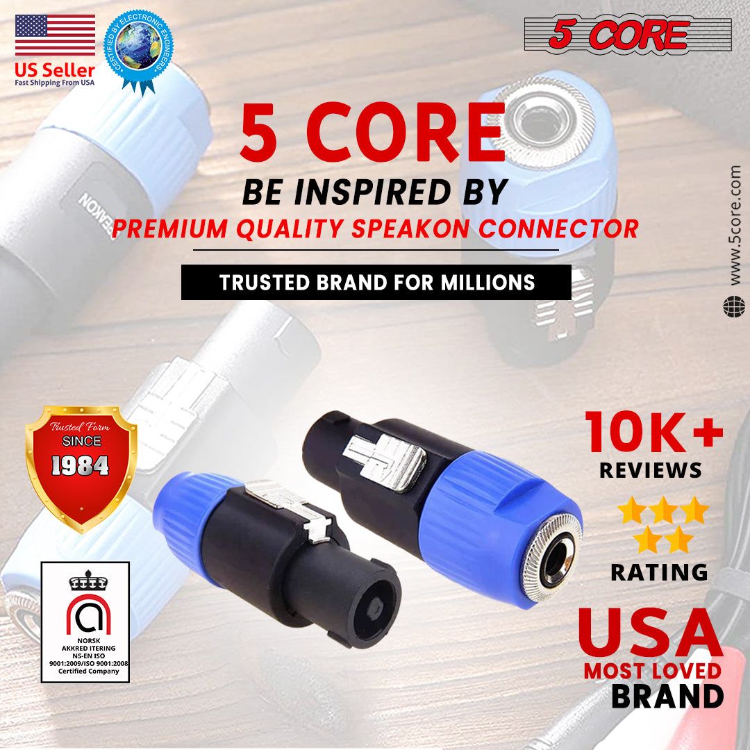 5 Core Speakon to 1/4 inch Adapter/Upgraded 1/4" Female to Male Connectors/ 4 Pole Locking Speakon Cable Mount Connector/Speak-On Connectors Speaker/Amplifier/Mixer