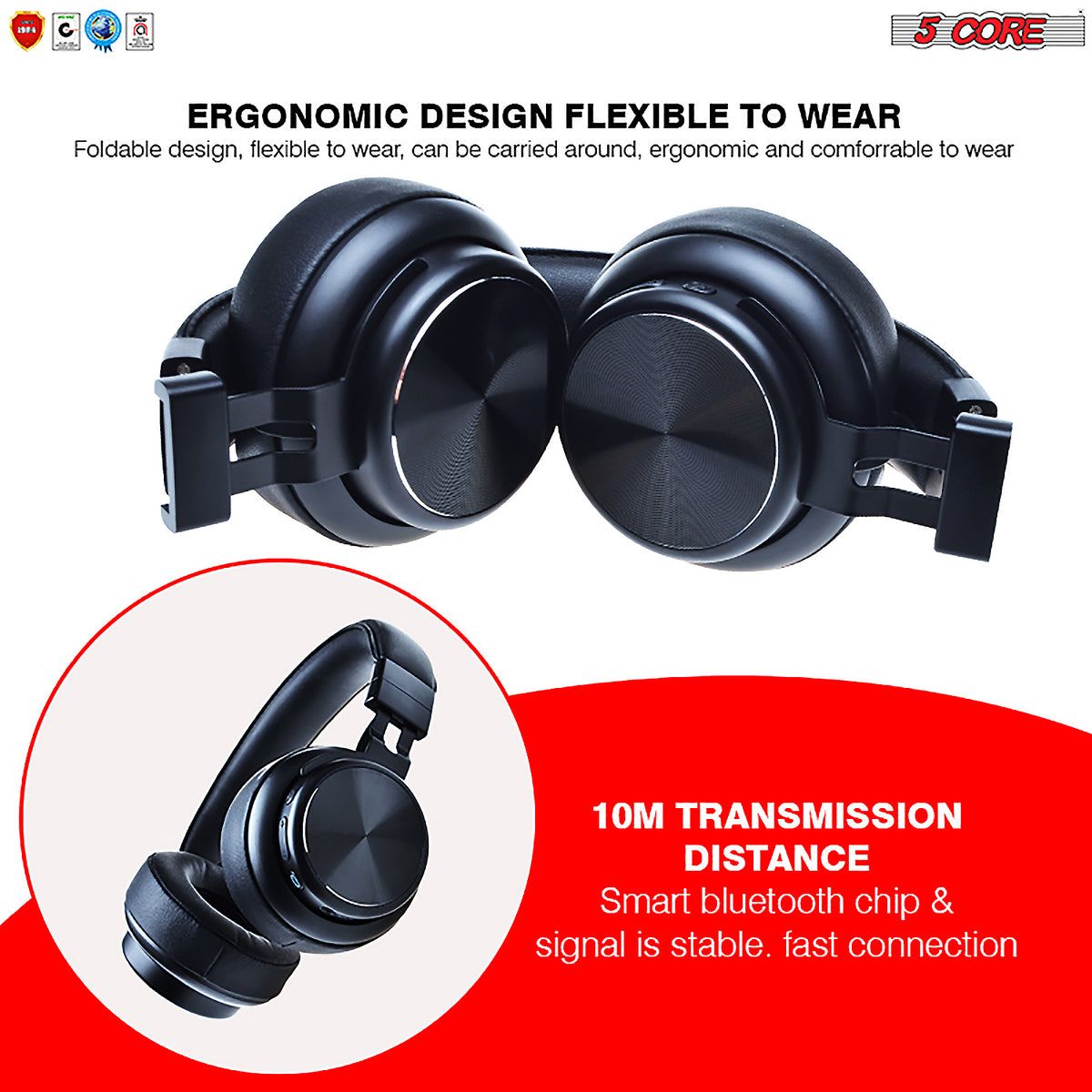 5 Core Wireless Headphones Bluetooth Over Ear Hi Fi Stereo na may Microphone at Dami ng Kontrol na Nakatiklop Perpektong Yoga Sports Office Gym - Headphone 13 B