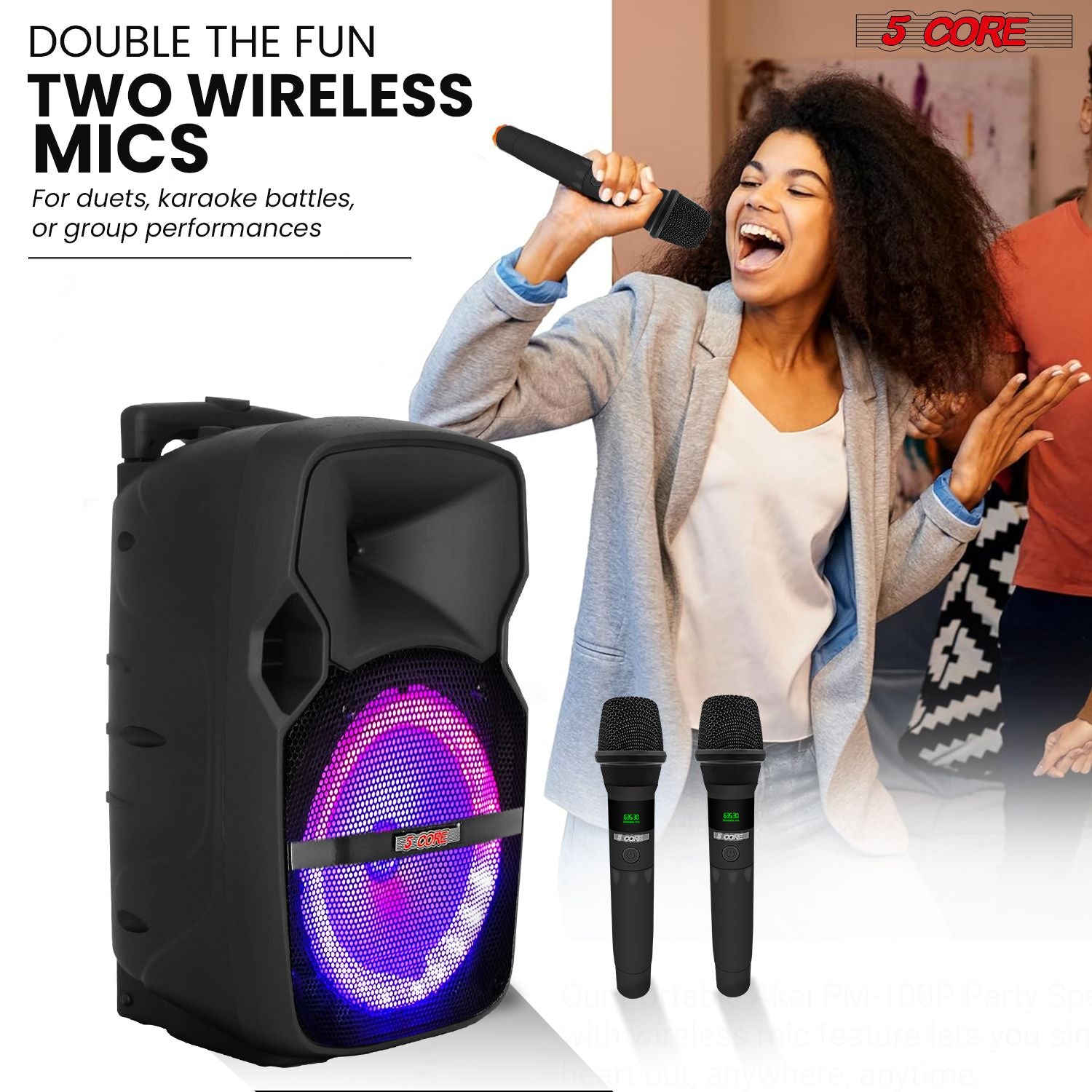 5 Core 10 inch PA Portable Bluetooth Party Speaker Karaoke Boombox + 2 Wireless Mics : ACTIVE HOME 10 2-MIC