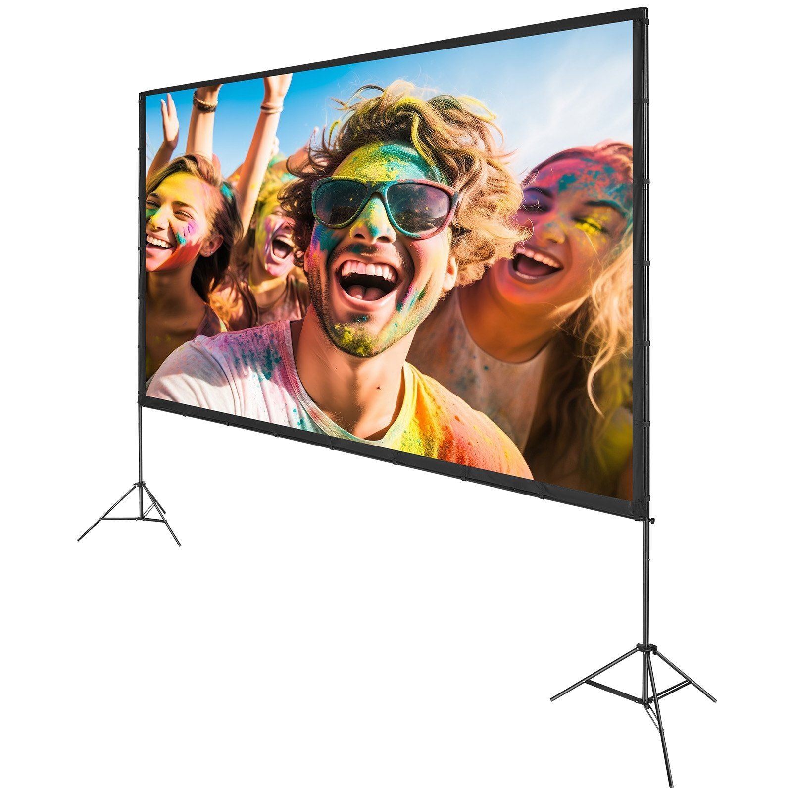 Vevor Projector Screen mit Stand, 150 Zoll 16: 9 4K 1080 HD Outdoor-Filmbildschirm mit Stand, faltenfreier Projektionsbildschirm mit Stativen und Tragetasche für das Heimkino-Hinterhof-Film Nacht