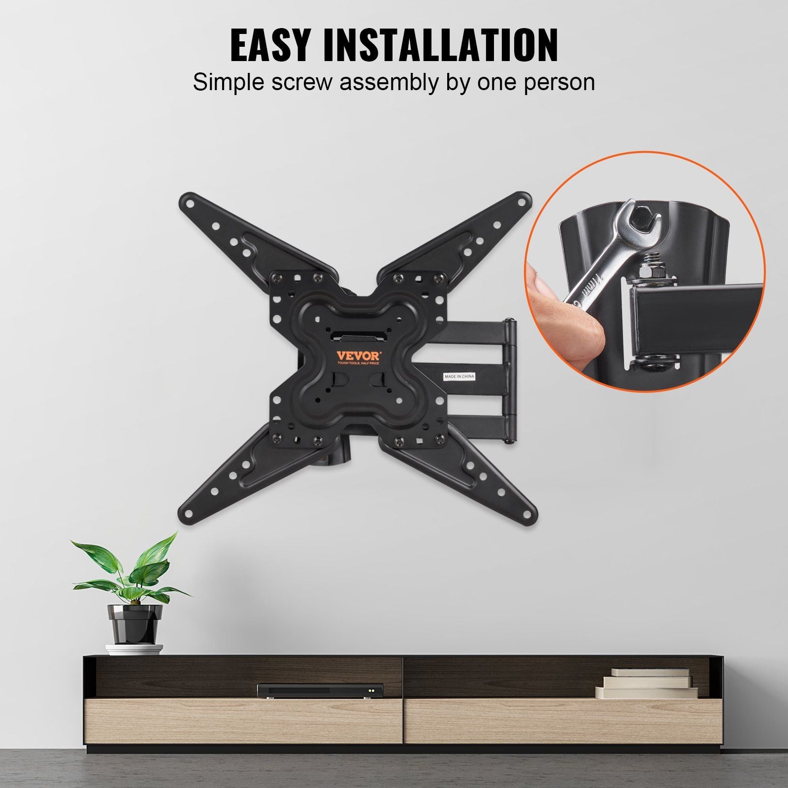 Το Vevor Full Motion TV Mount Fits για τις περισσότερες τηλεοράσεις 26-55 ιντσών, περιστρεφόμενη κλίση οριζόντια ρύθμιση τηλεοπτικού τοίχου τοίχο με βραχίονα αρθρώσεων, Max Vesa 400x400mm, κρατά μέχρι 99 λίβρες